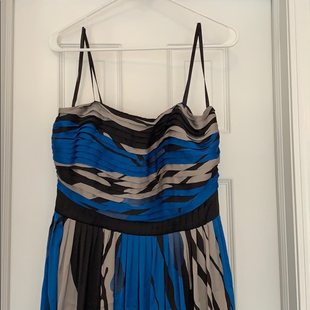 Silver, blue and black multi strapless maxi dress